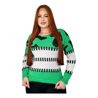 Blusa Feminina Frio Tricot Lã Manga Longa Animal Print