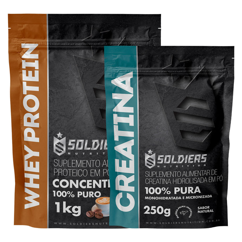 Kit: Whey Protein Concentrado 1Kg + Creatina Monohidratada 250g - 100% Importado - Soldier...