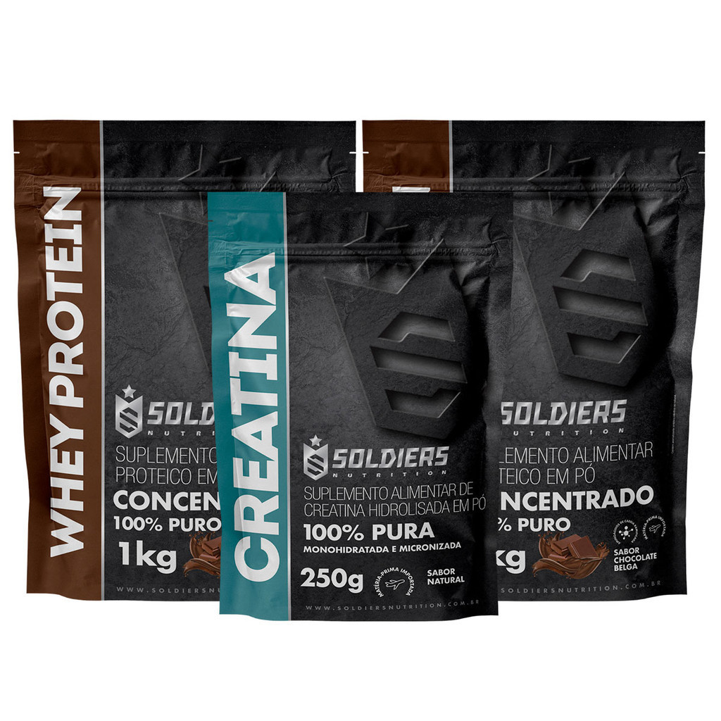 Kit: Whey Protein Concentrado 2kg + Creatina 250g Soldiers Nutrition Força Performance