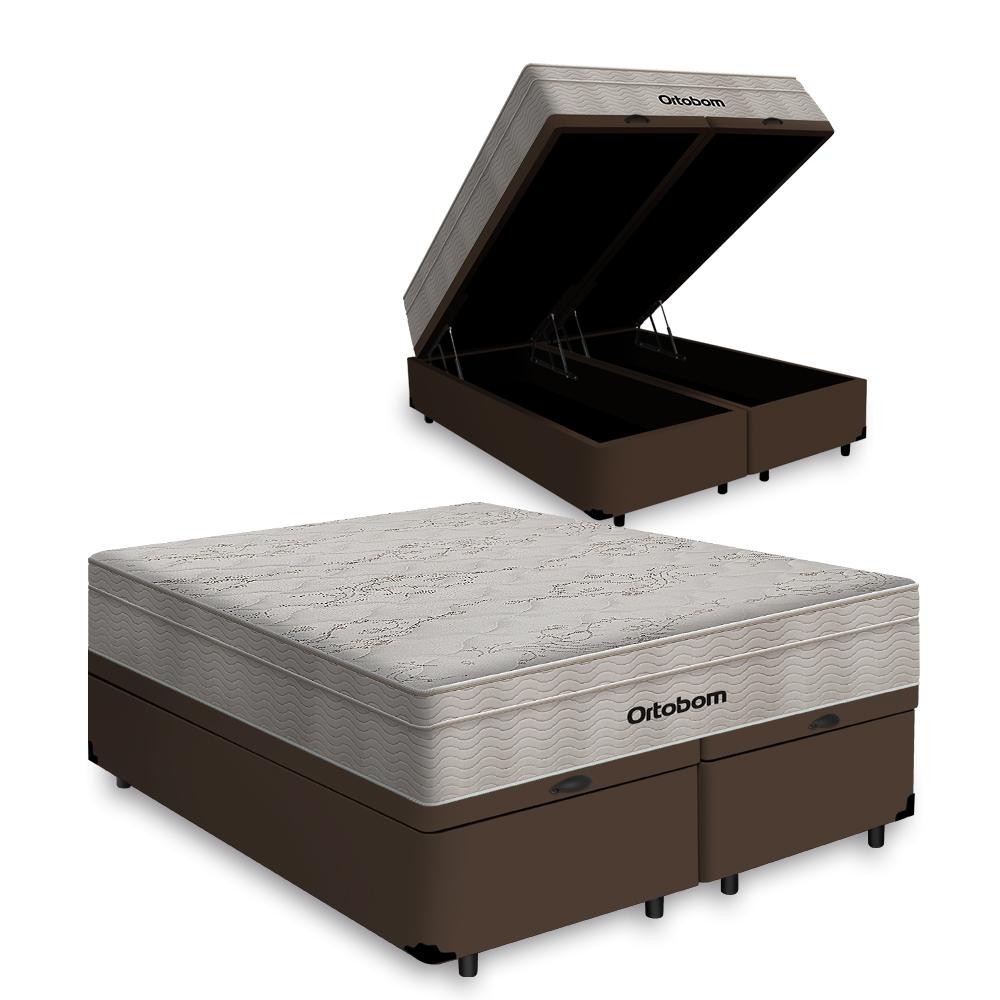 Cama Box Baú Queen Marrom + Colchão De Molas Ensacadas - Ortobom - AirTech SpringPocket 158x198x67cm - Home & Living