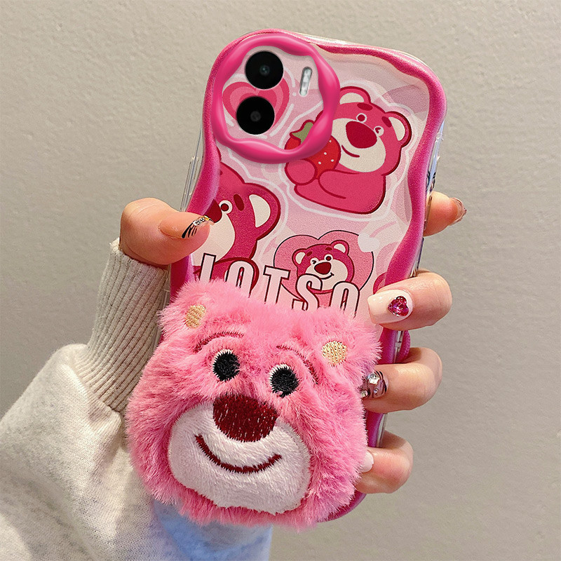 Capa de Silicone Capa macia de revestimento de desenho animado Capa de boneca de pelúcia Capa de telefone com alça Anti-gotas Adequada para Xiaomi Redmi A1 /Redmi A2 /Redmi A1 2022 4g