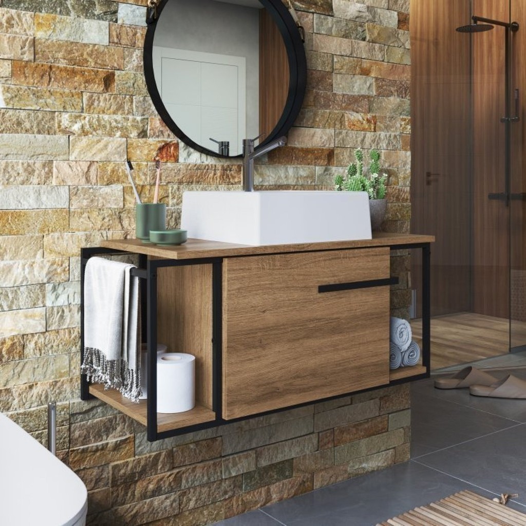 Gabinete Suspenso Para Banheiro 80cm P1019 Mel Com Cuba Ametista Branca - Home & Living