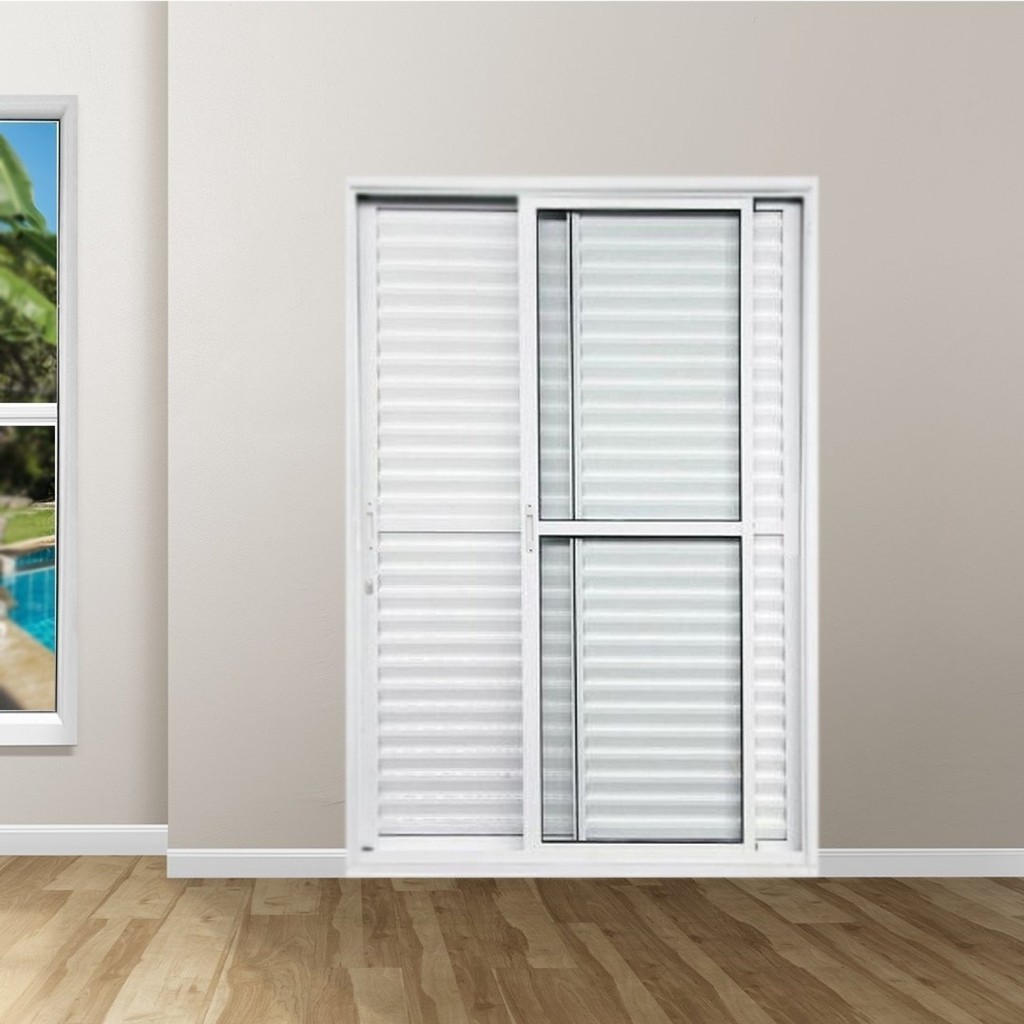 Porta Balcão de Alumínio 3 Folhas 210 x 120cm com Fechadura Linha 25 Esquadrias Bergamo Branco - Home & Living