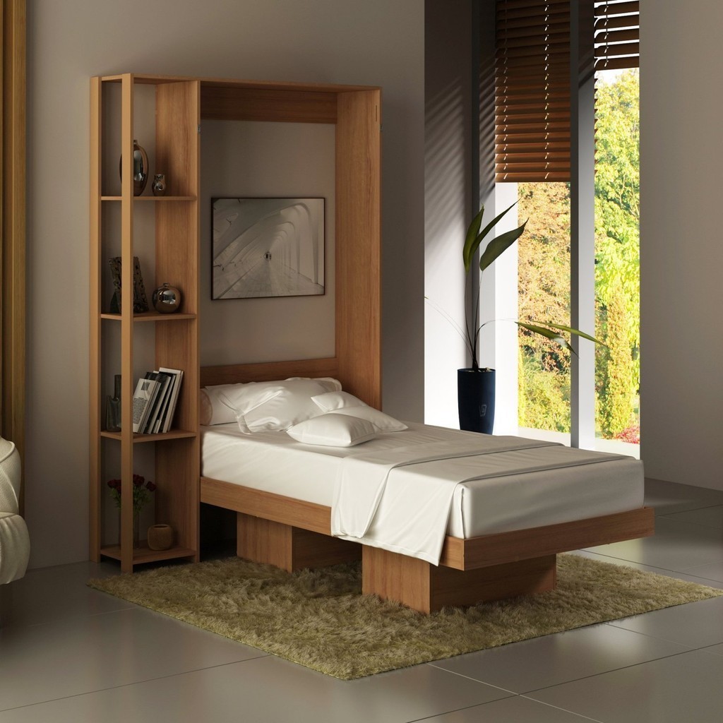 Cama Articulada Solteiro 4 Prateleiras 2 Nichos 128,5X193Cm Cm8013  Amendoa - Home & Living