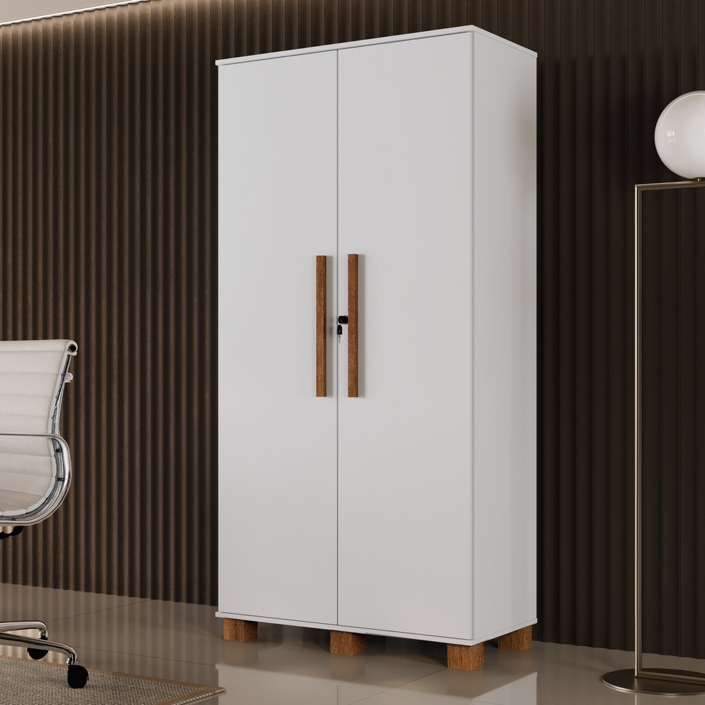 Armário para Escritório Multiuso 2 Portas com Chave 100% MDF Dacar  Branco - Home & Living