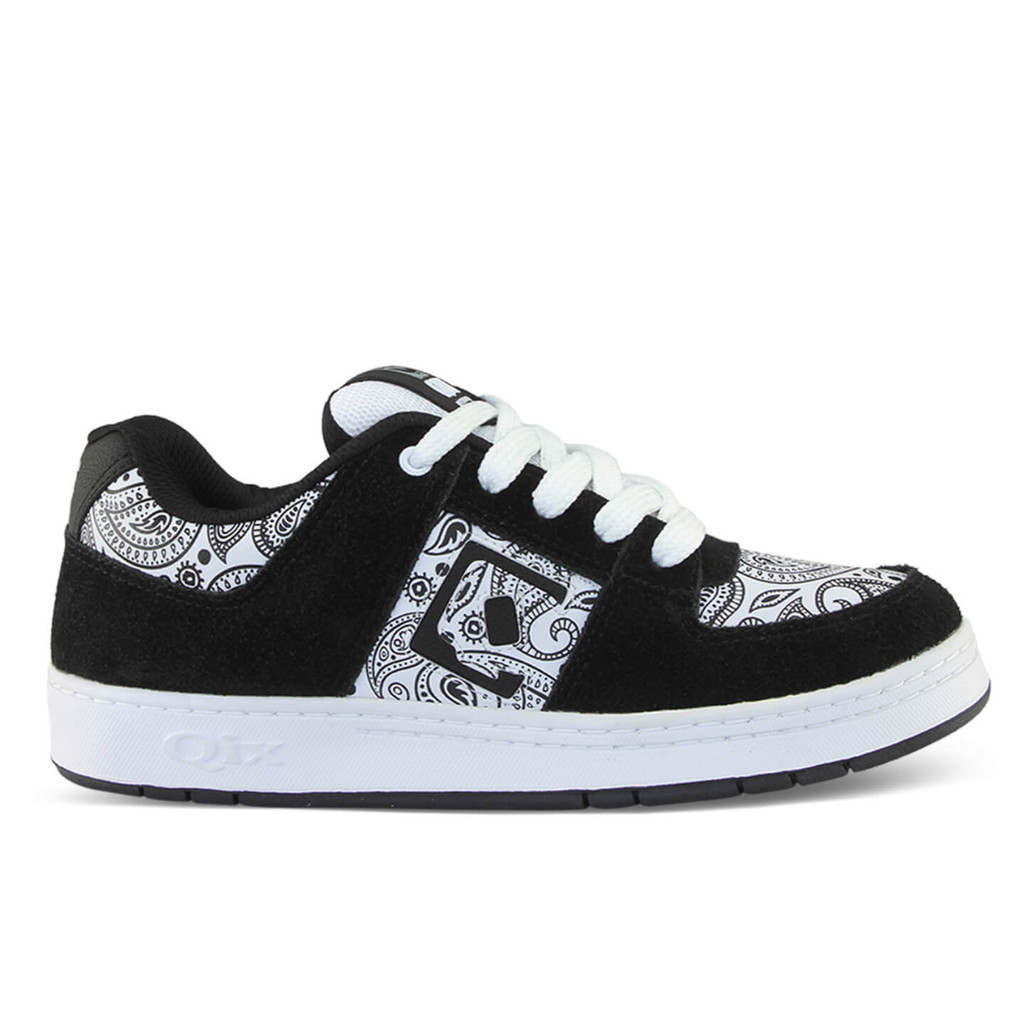 Tênis Qix 90's OG Original Masculino Feminino Skate Preto Branco Estampado Confortável