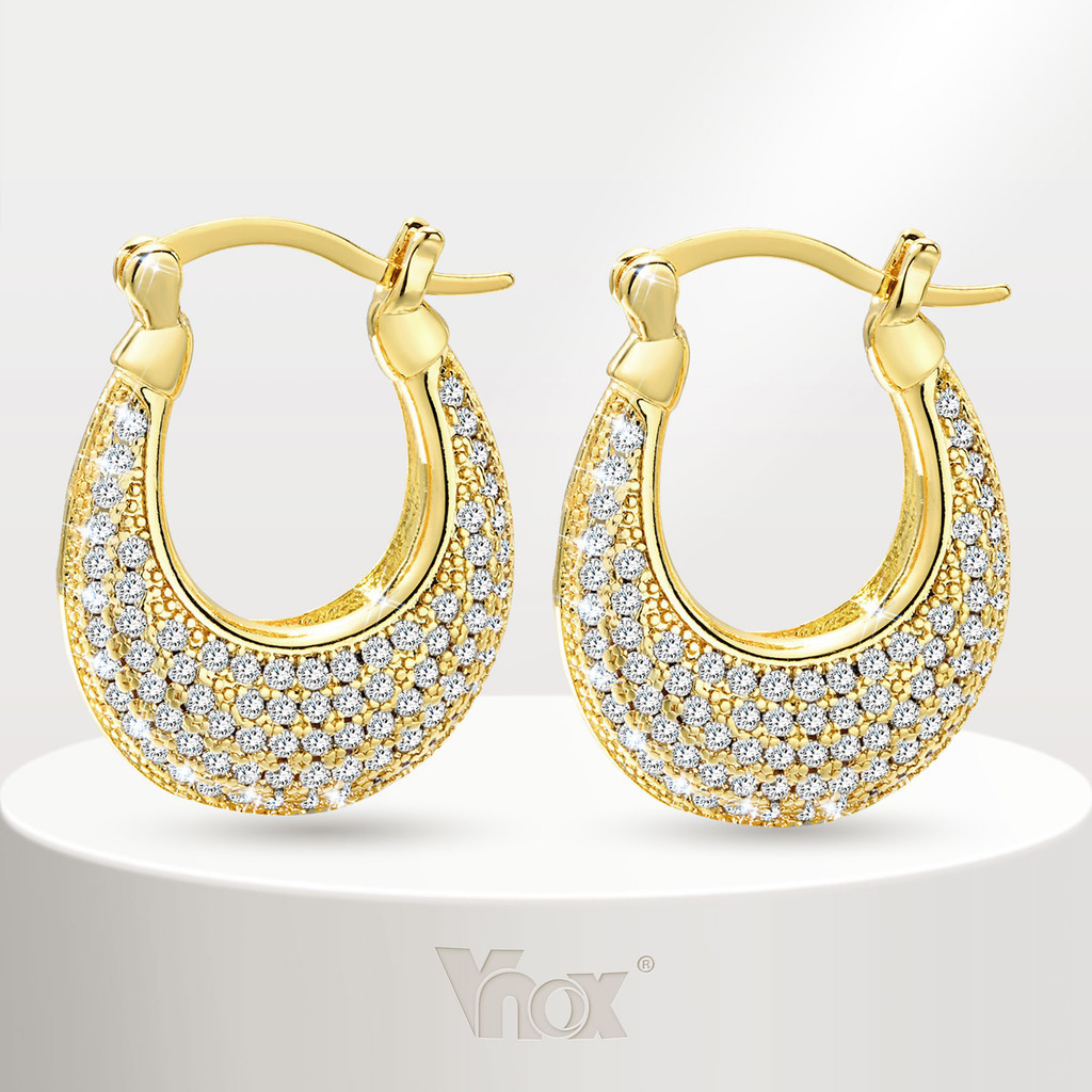 Vnox Oval Square Crystal Zircon Brincos Femininos , De Noivado Ouro 18K