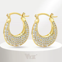 Vnox Oval Square Crystal Zircon Brincos Femininos , De Noivado Ouro 18K