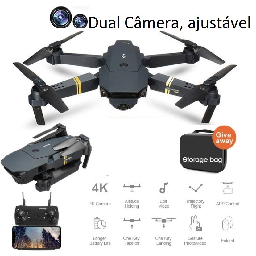 Drone Com Câmera Dupla HD E58 2.0 Drone Profissional Fácil Manuseio Super Estabilidade Wifi