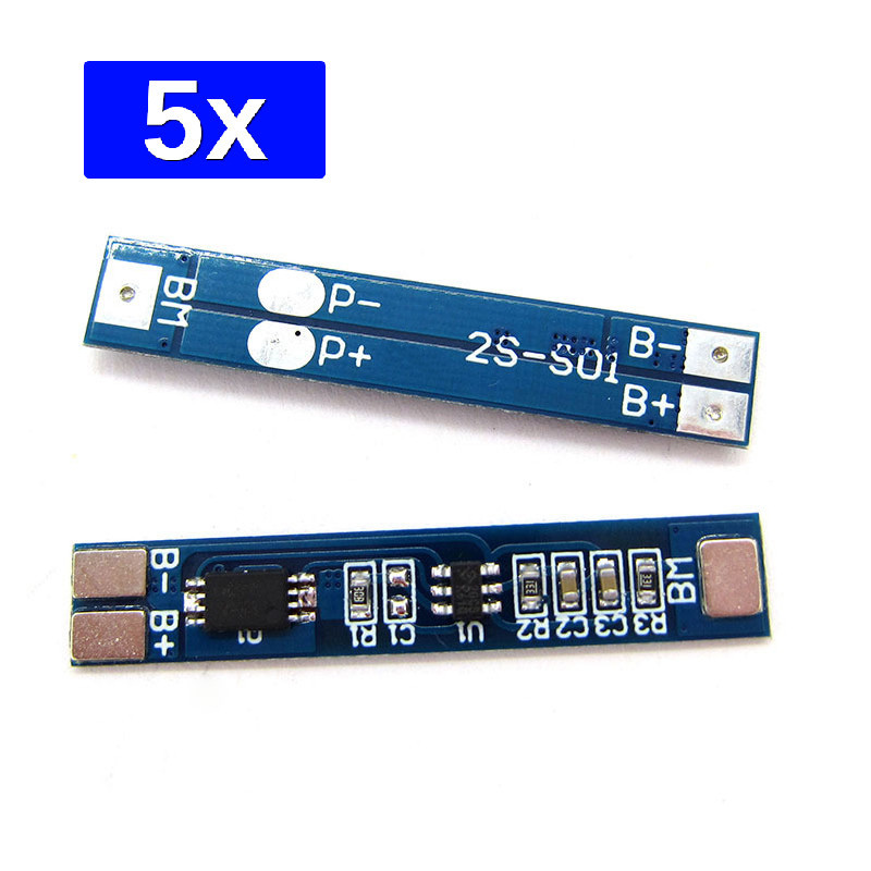 Kit 5x Bms 2s Carregador de Bateria 18650 Lithium Bms 2s 7,4V 8,4V 7A Bateria Lítio Proteção de Carga e Descarga