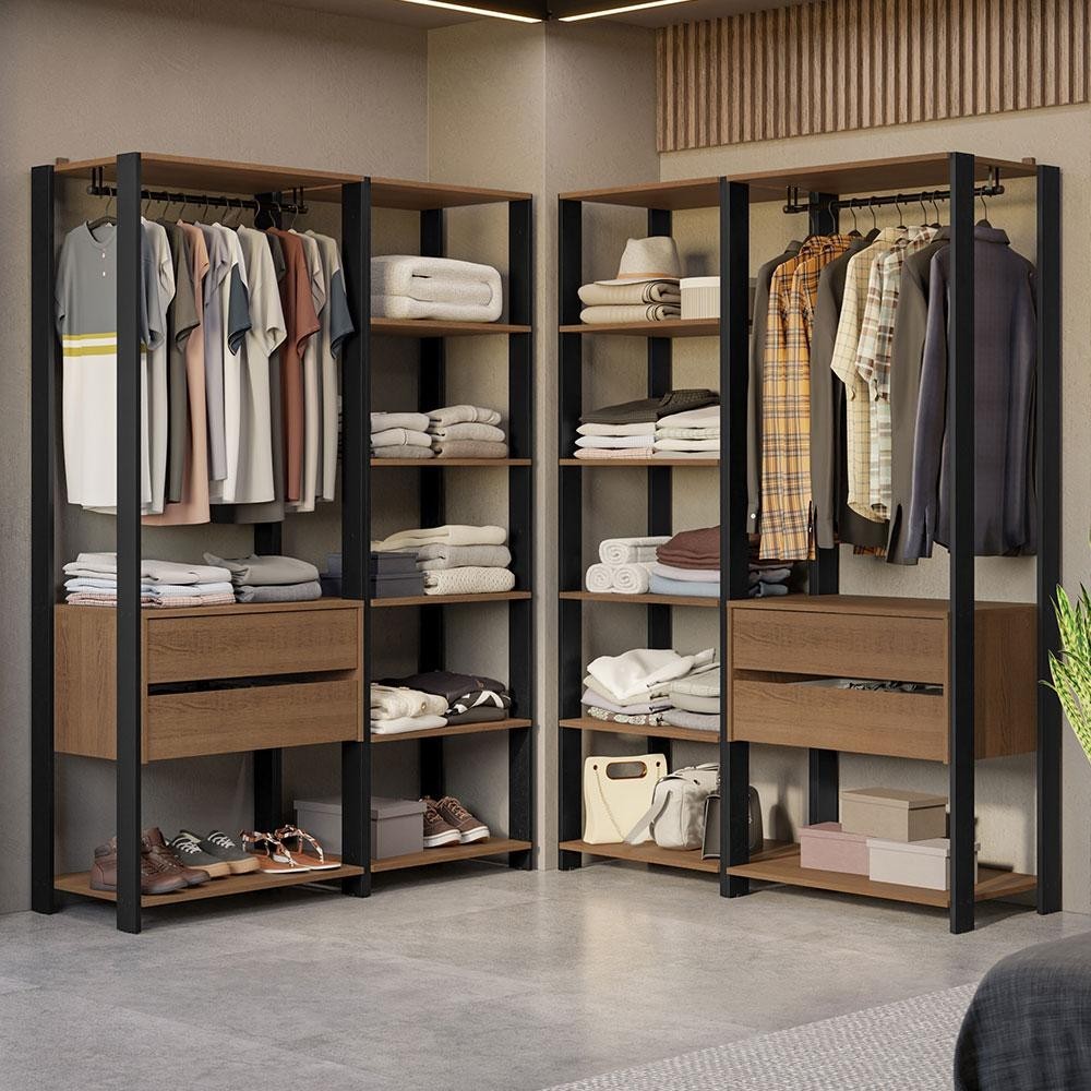 Guarda-Roupa Closet Modulado Valencia 4 Gavetas 358cm Rustic/Preto Madesa 04 - Home & Living
