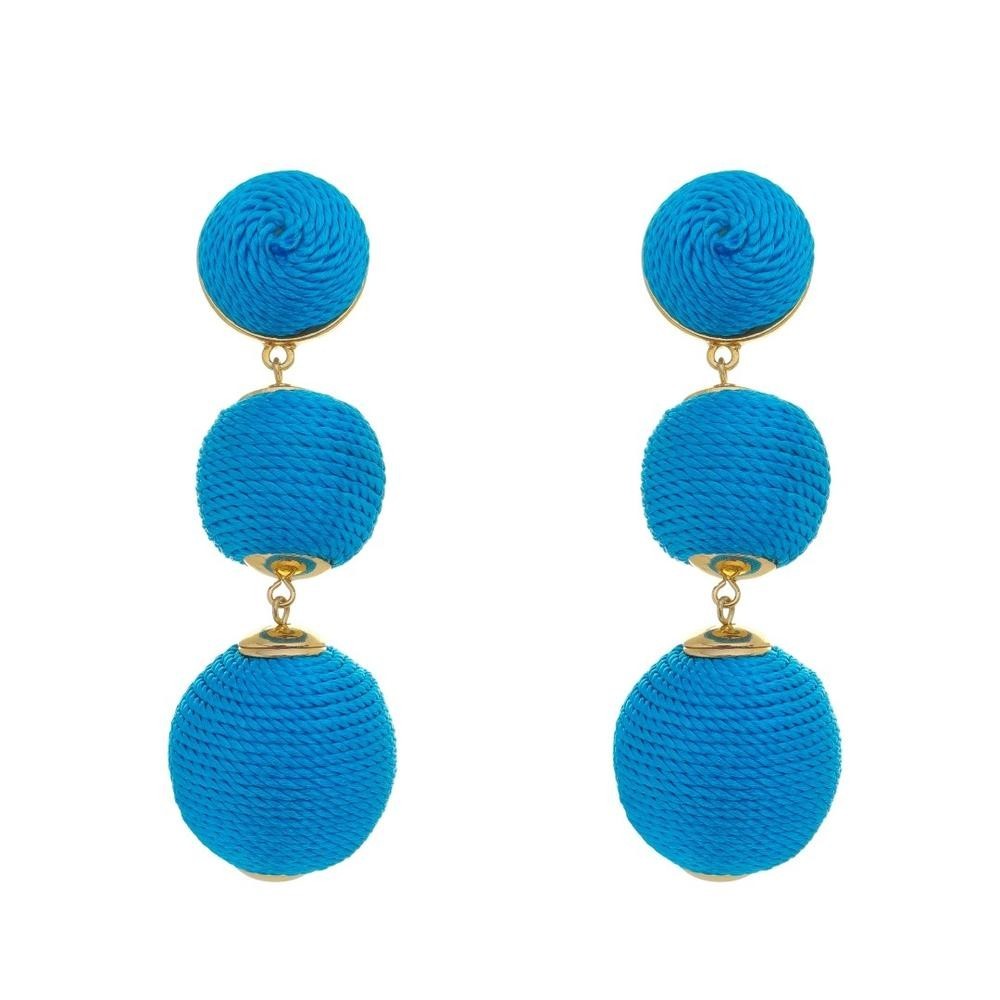 BRINCO BOLAS FIO AZUL MARIA ELIMIA em Oferta na Shopee