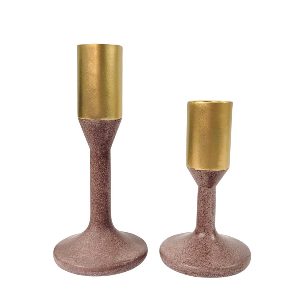 Castiçal Marrom E Dourado Candelabro Resina Kit 2pc