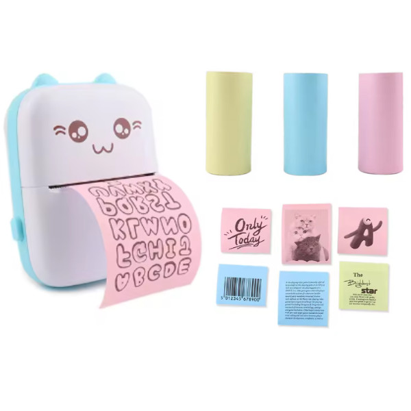 Impressora gatinho + 3 Rolos etiqueta Adesiva Colorida