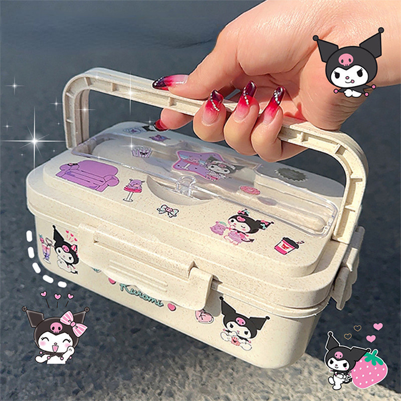 Caixa De Almoço Kuromi Bento Kawaii Anime Cinnamoroll Minha Melodia Selada À Prova De Vazamento De Alimentos Cutelaria Cartoon Picnic Ao Ar Livre