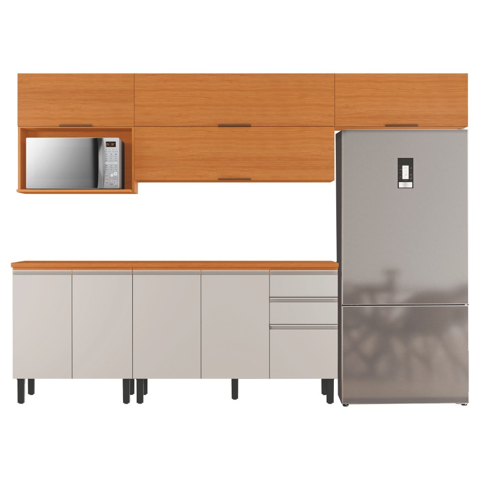 Armário de Cozinha Completa Com Balcão 9 Portas 2 Gavetas Nicho Para Micro Ondas Namur Cinamomo/Off White Itatiaia - Home & Living