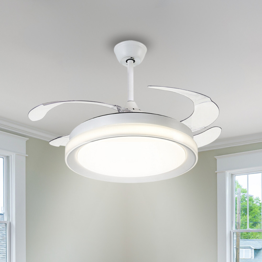 Ventilador De Teto Retrátil Air Plus Pás Branco Led 60w Bivolt Opus Controle Remoto Econômico Resfriamento Moderno