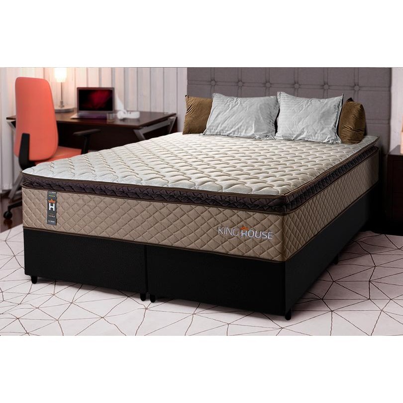 Conjunto Cama Box Espuma Atlanta Bege King 193x203x62 em Oferta na Shopee