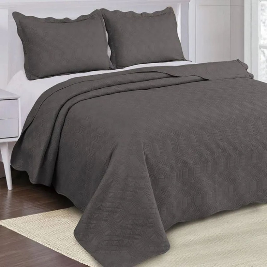 Colcha Duque Queen 3 Peças 2,40x2,60 Chumbo Camesa