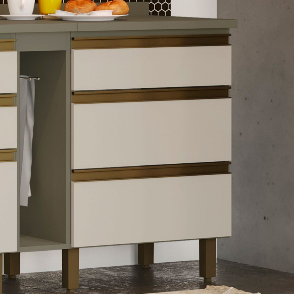 Armário de Cozinha Évelin 3 Gavetas Duna/Cristal - Henn em Oferta na Shopee