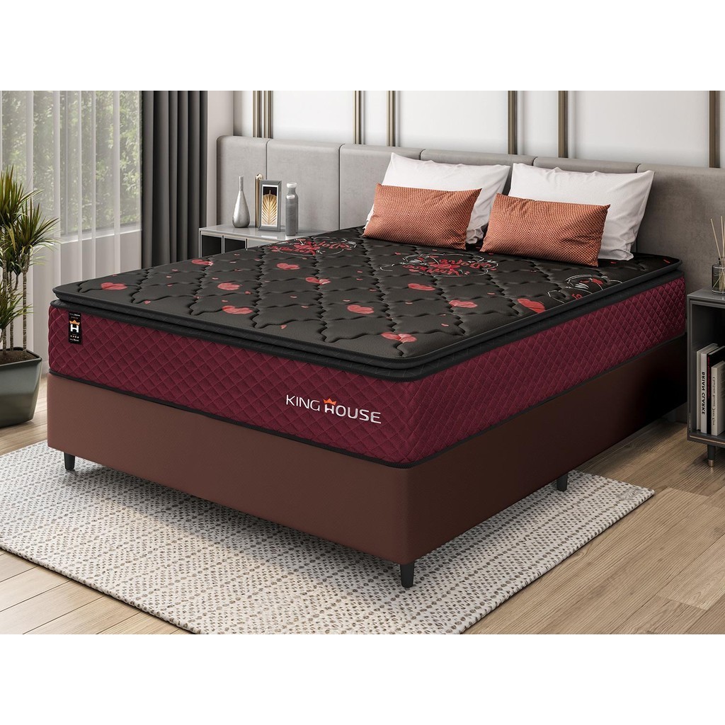 Conjunto Cama Box c/ Molas Ensacadas Toronto Vermelho Casal 138x188x66 em Oferta na Shopee