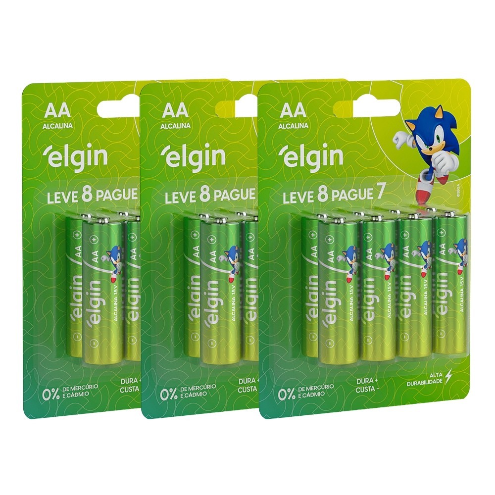 24 Pilhas Alcalina Aa Pequena 2a 1,5v LR6 3 Blisters Elgin em Oferta na Shopee