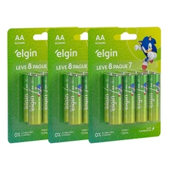 24 Pilhas Alcalina Aa Pequena 2a 1,5v LR6 3 Blisters Elgin