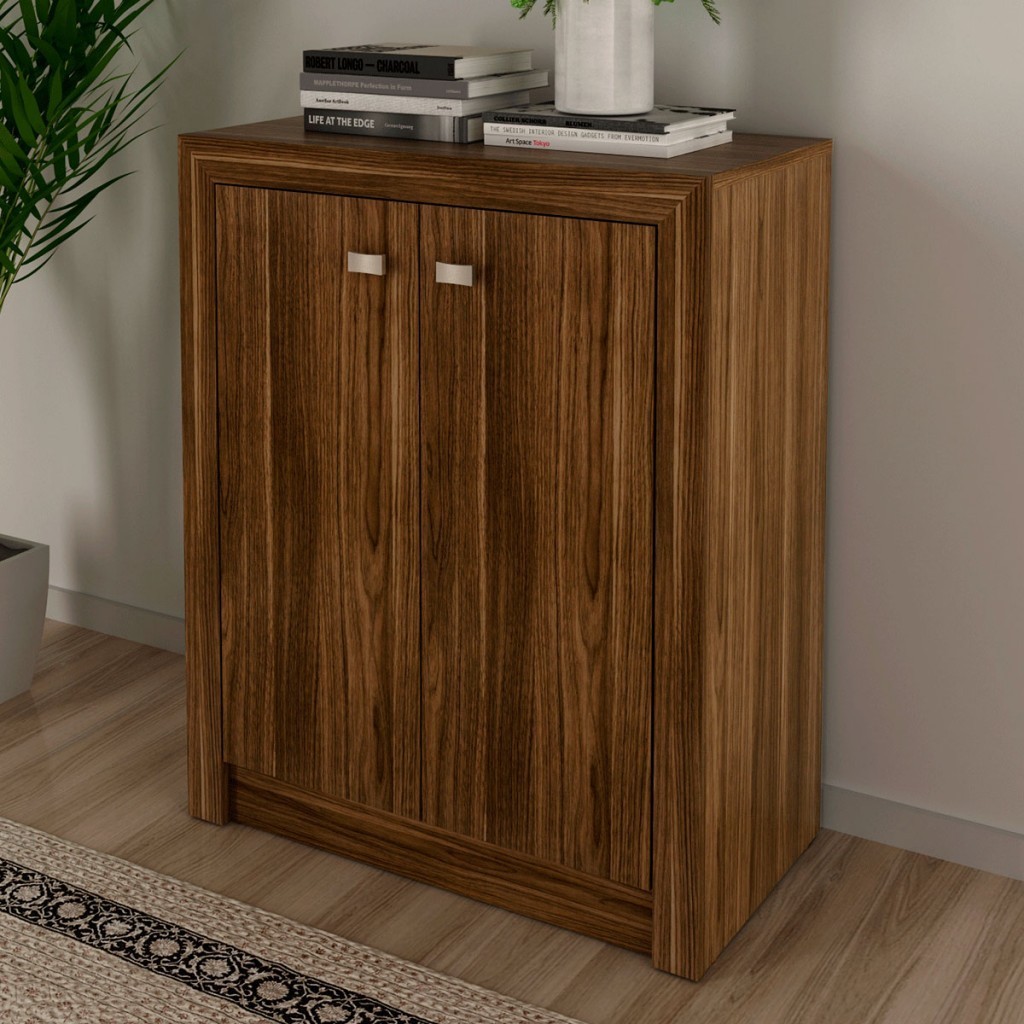 Armário para Escritório Baixo 2 Portas  Nogal Me4103 - Tecno Mobili em Oferta na Shopee