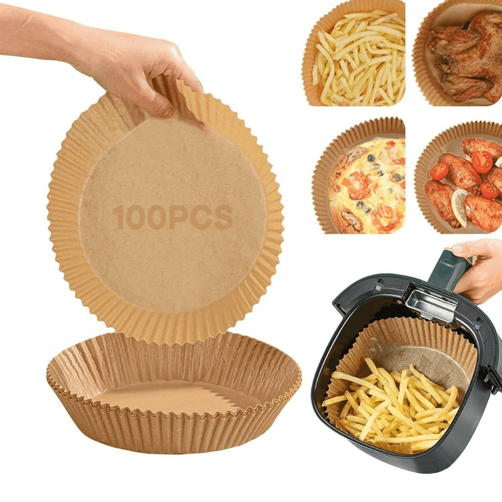 100 Pcs Forma Descartável Para Fritadeira Air Fryer Em Papel Antiaderente Redondo Luca