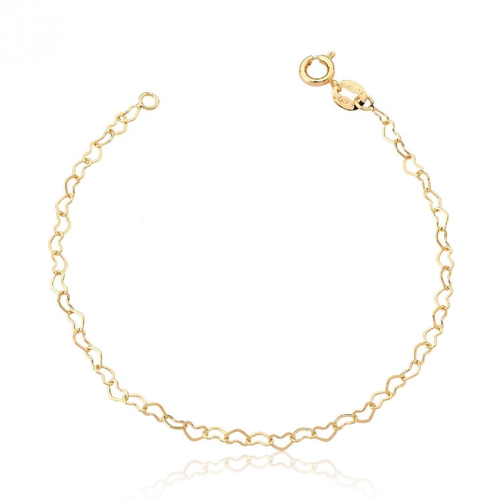 Pulseira Feminina ouro 18k elos coração - Fashion Accessories