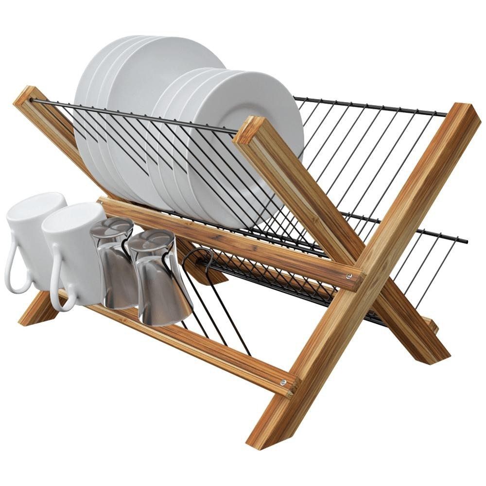 Escorredor de Louças Stolf Dobrável em Madeira Teca Black - 607BL - Home & Living