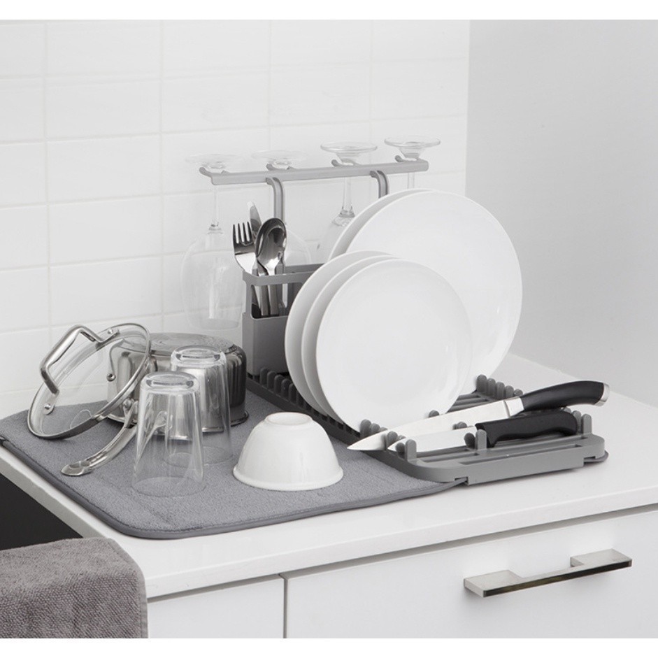 Escorredor De Louças 2 Em 1 Com Tapete Dobrável Absorvente Antiderrapante Microfibra Multifuncional