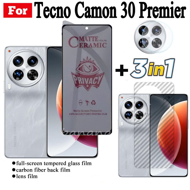 3 Em 1 Tecno Camon 30 Premier Filme Cerâmico Anti-Espionagem Para Pro 30 4G 5G Protetor De Tela De Vidro Da Lente Câmera E Traseiro