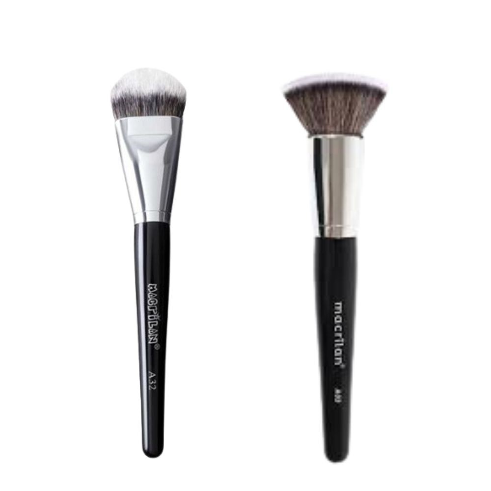 Pincel Profissional Para Base Linha Max Macrilan A32 +Pincel A03 profissional kabuki reto