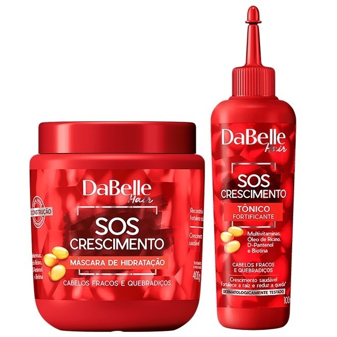 Kit DaBelle Tonico SOS Crescimento Máscara Crescimento 400g Tônico Fortalecimento Antiquebra 100ml