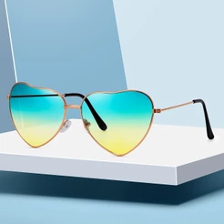 Óculos de Sol Infantil Vintage em Forma de Coração - Lentes de Gradiente de Cor Doce Oceano, Armação de Metal, Acessório