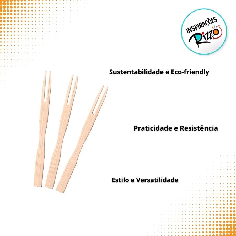 Mini Garfo Em Bambu Para Petisco - 9cm - 50 unidades - Silver Festas - Rizzo. · foto 2