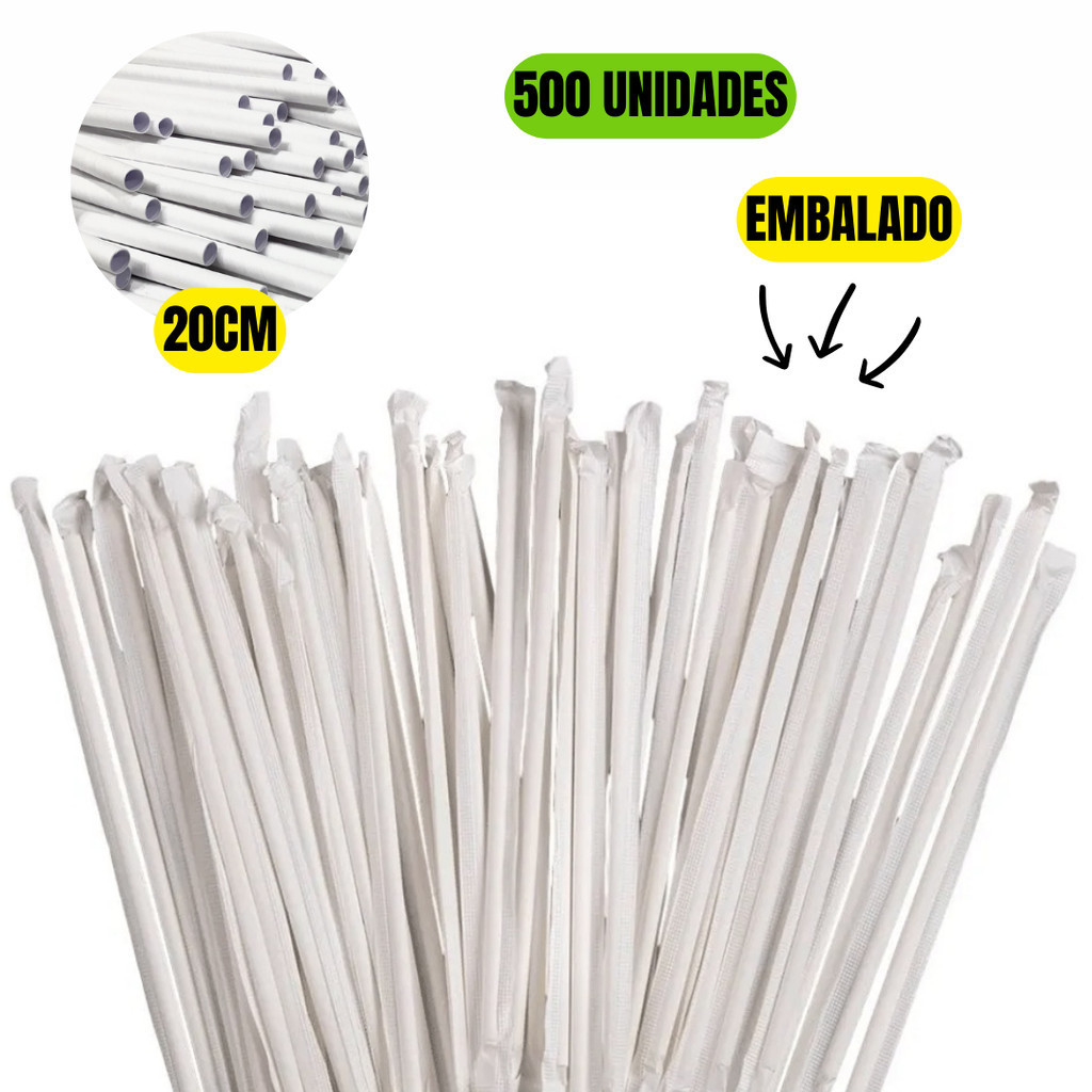 500 Unidades Canudo De Papel Biodegradável Embalado Branco