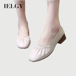 IEGLY all-match Salto Grosso Dedo Do Pé Quadrado Feminino Avó Sapatos Moda Antiderrapante Cor Sólida