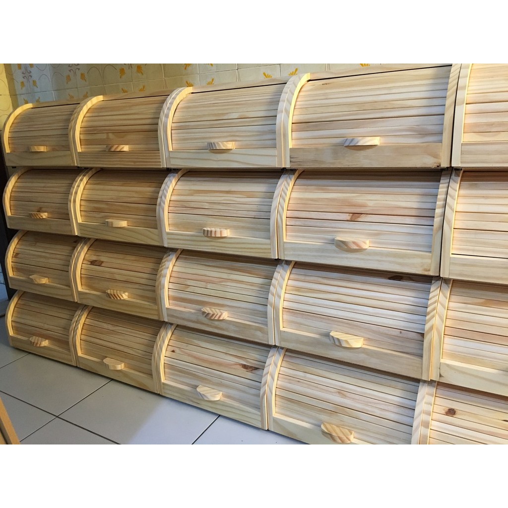 Caixa porta pão Cesto de Pão de madeira Bolacha Organização Tampa Retrátil