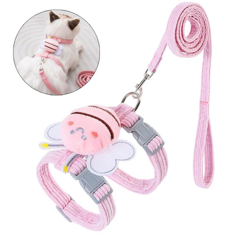 Conjunto De Coleira Para Gatos , Ajustável De Desenho Animado , Abelha , Camada Dupla , Arnês Cães Pequenos E Médios Ani