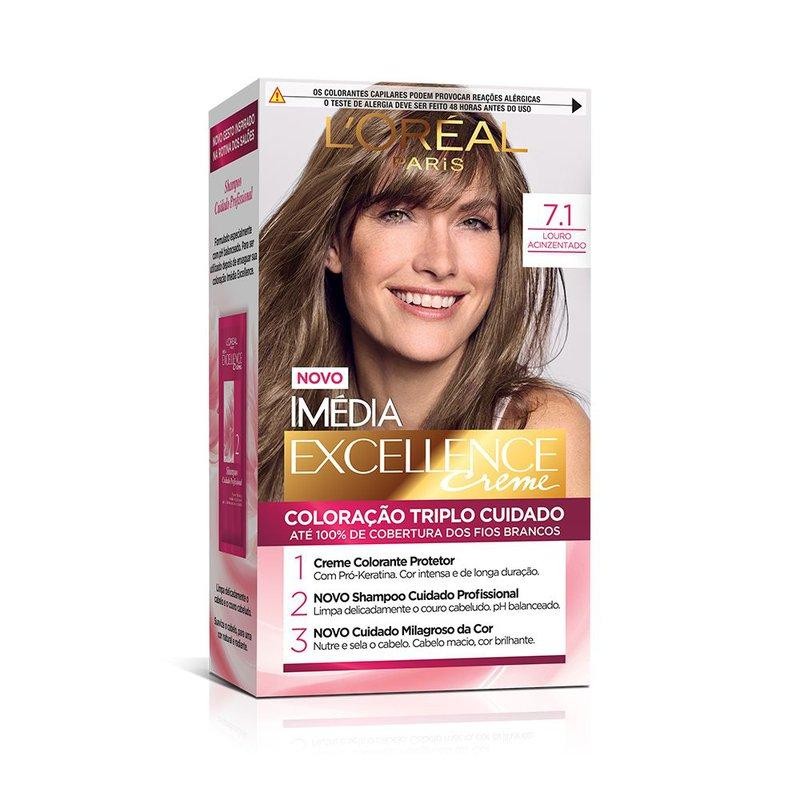 Coloração Imédia Excellence L'Oreal Creme 7.1 Louro Acinzentado