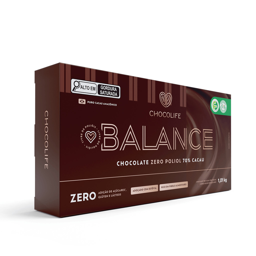 Barra de Chocolate 70% Cacau sem poliol e açúcar Balance 1kg Chocolife