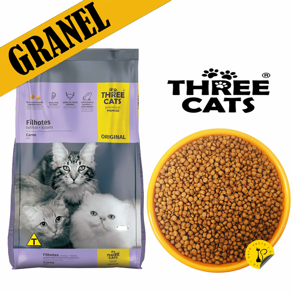 1Kg Ração a Granel para Gatos Filhotes Three Cats Original Sabor Carne Premium Especial
