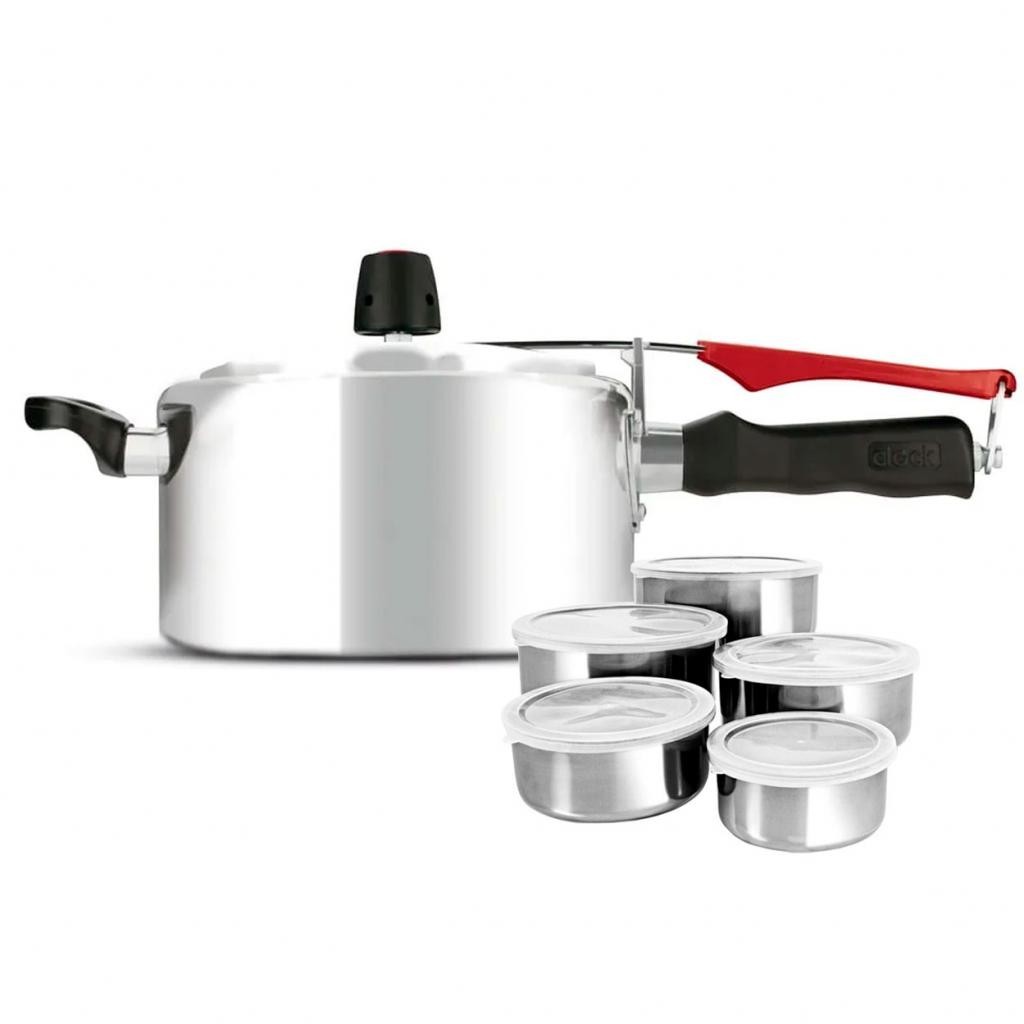 Panela De Pressão Clock Original Polida 3,0L + Tigelas Inox - Home & Living