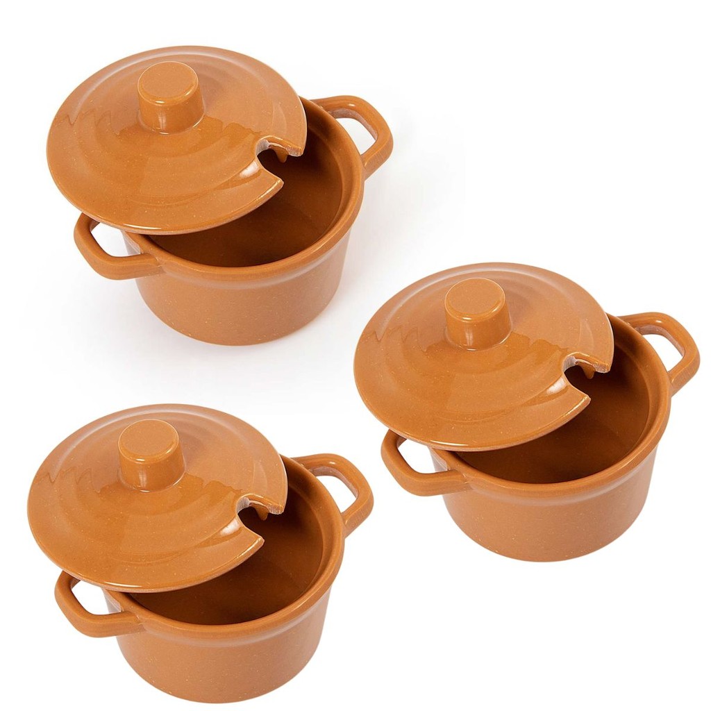 Kit 3 Ramequim com Tampa Terraco 4,5cm Melamina Gourmet Mix