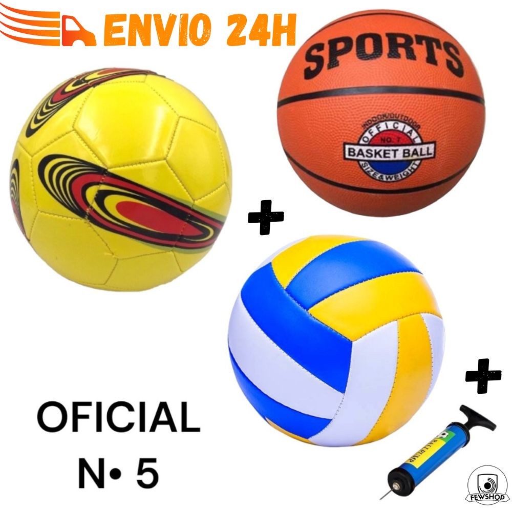Kit Bola Vôlei Futebol Basquete Bombinha de Ar Praia Campo Society Futsal Oficial
