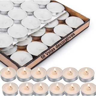 Kit 50 Velas Parafina Rechaud C/ Suporte Alumínio Decoração em Oferta na Shopee