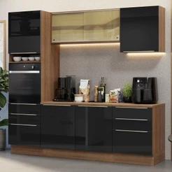 Armário de Cozinha Completa 240cm Rustic/Preto Lux Madesa 08