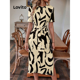 Lovito Casual Vestido Feminino de Amarrar com Estampa Geométrica LBL09140